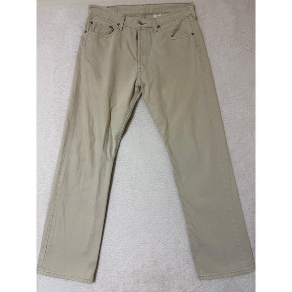 Levis 501 Jeans Mens 34x32 Beige Straight 100% Cotton Denim Button Fly VTG Y2K - Picture 1 of 13